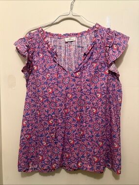 Vineyard Vines Pink and Purple Floral Ruffle Cap-Sleeve Top
